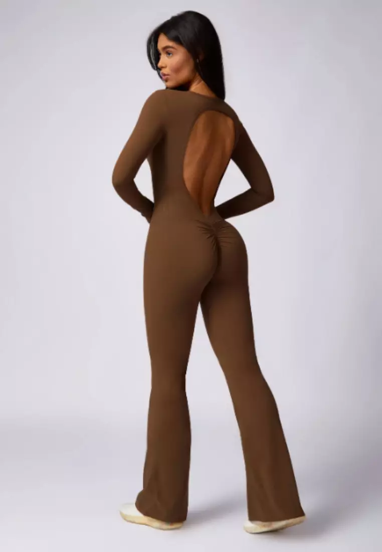 Selene Open Back Flare Jumpsuit – Sculpting Fit Premium Stretch Women Gym to Streetwear