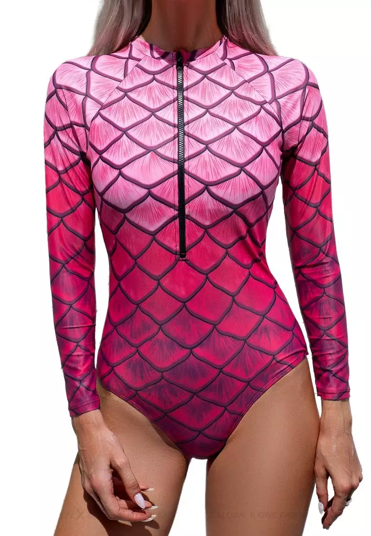Buy Its Me Surf Fish Scale Long Sleeve One Piece Swimsuit 2025