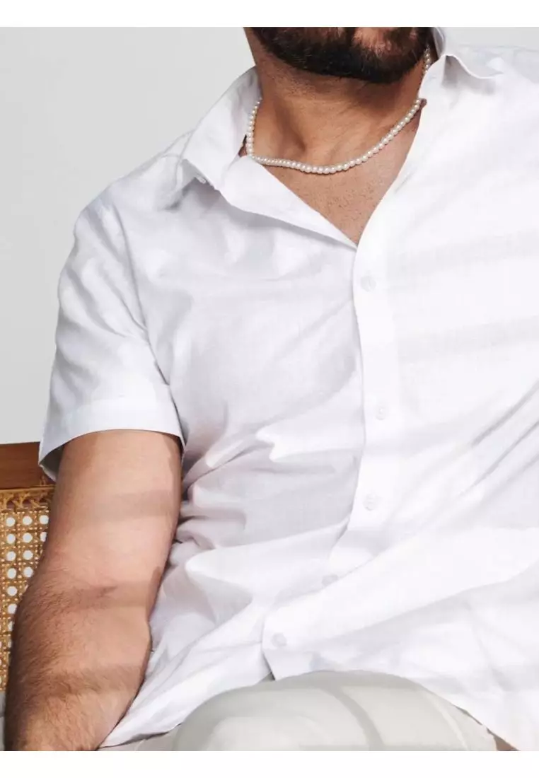 Varca Kemeja Linen Lengan Pendek Pria Putih | Linen Short Sleeve Shirt Men White