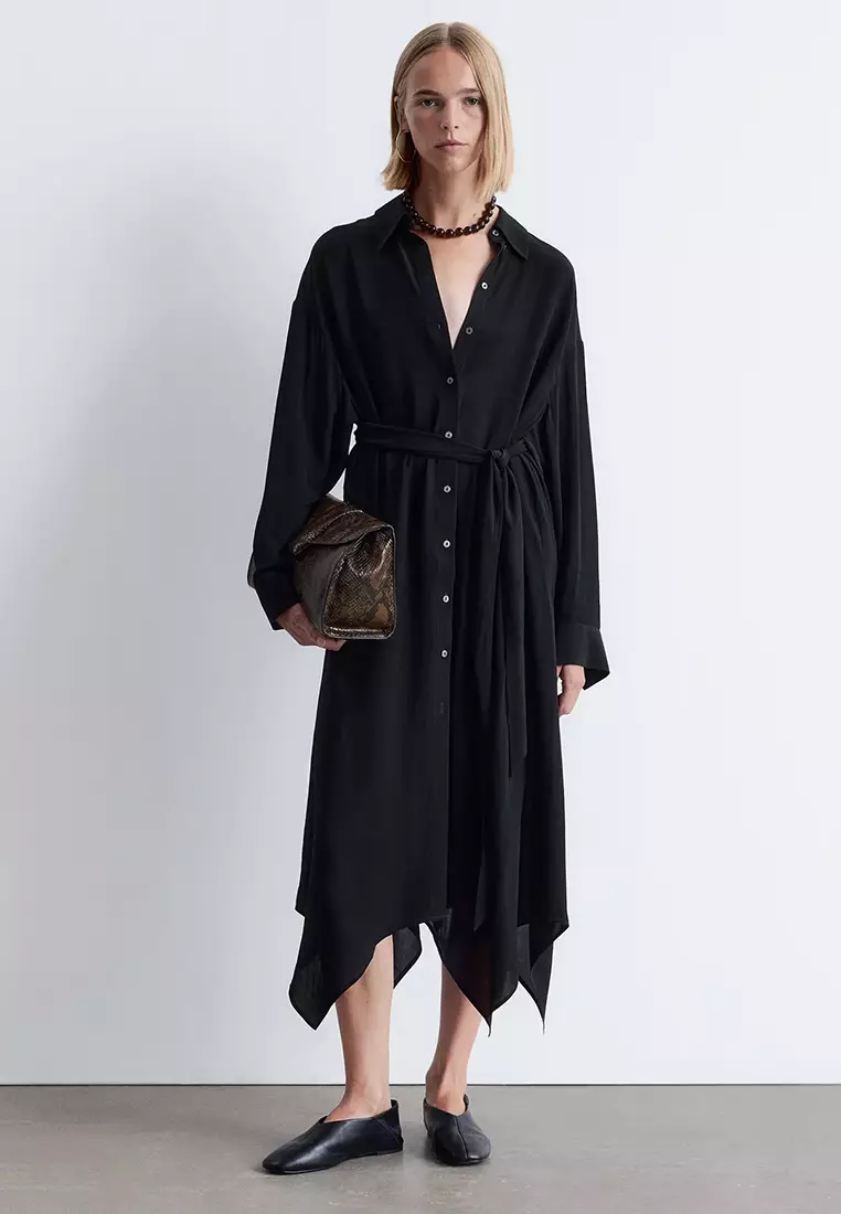 Tie-Detail Midi Shirt Dress