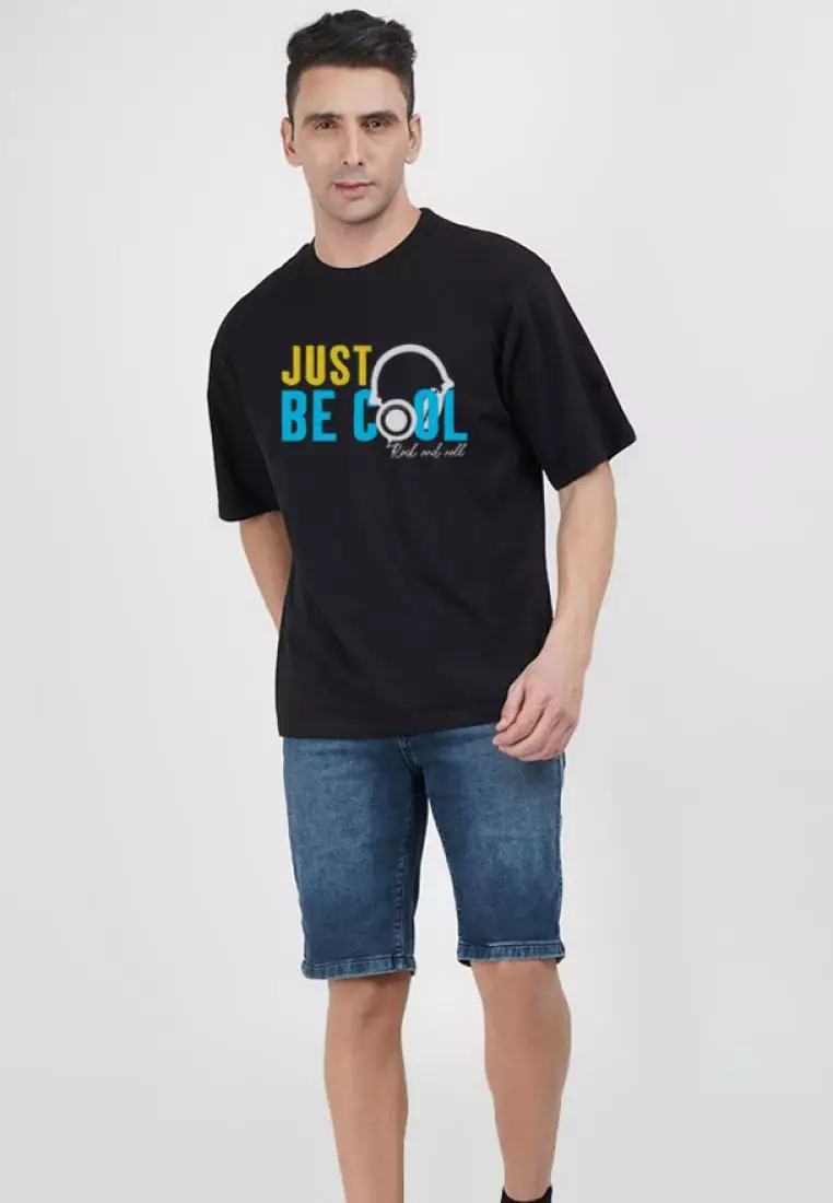 超大号 Just Be Cool 黑色棉质短袖圆领休闲 T 恤