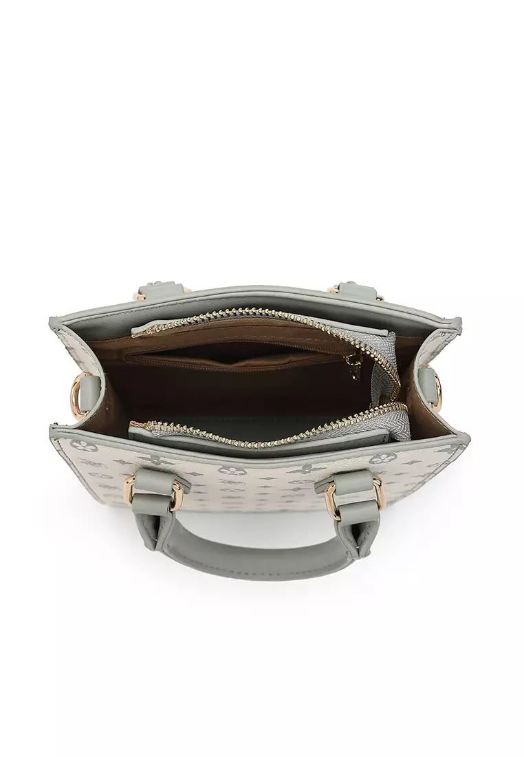 Women's Monogram Top Handle Bag / Sling Bag / Crossbody Bag (Tas Selempang / Tas Tangan) - Abu-Abu