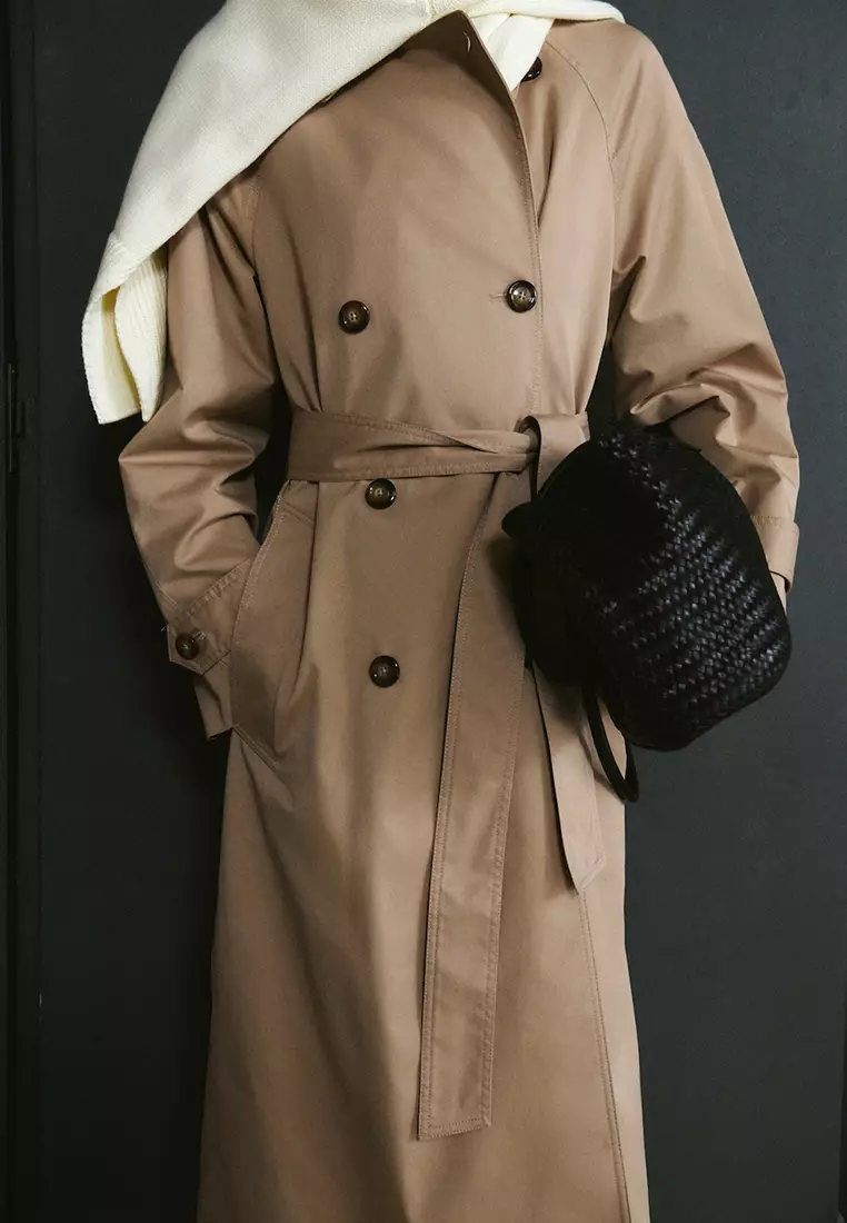 Long Double-Breasted Trench Coat