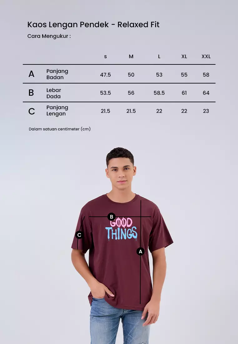 MANZONE Kaos Pria Lengan Pendek MZT-GOODTHINGS-MA - MAROON