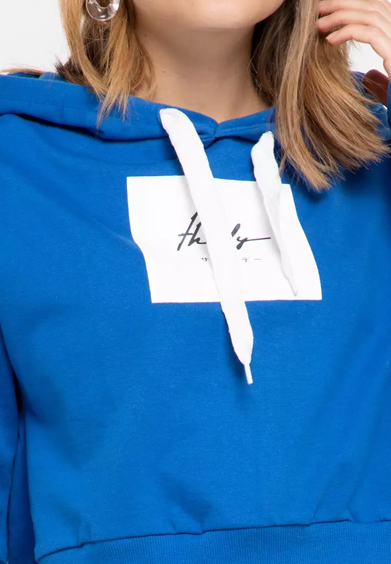 LMP012 Pbch CroppHoodie Thrdy Sign Square Blue Benhur