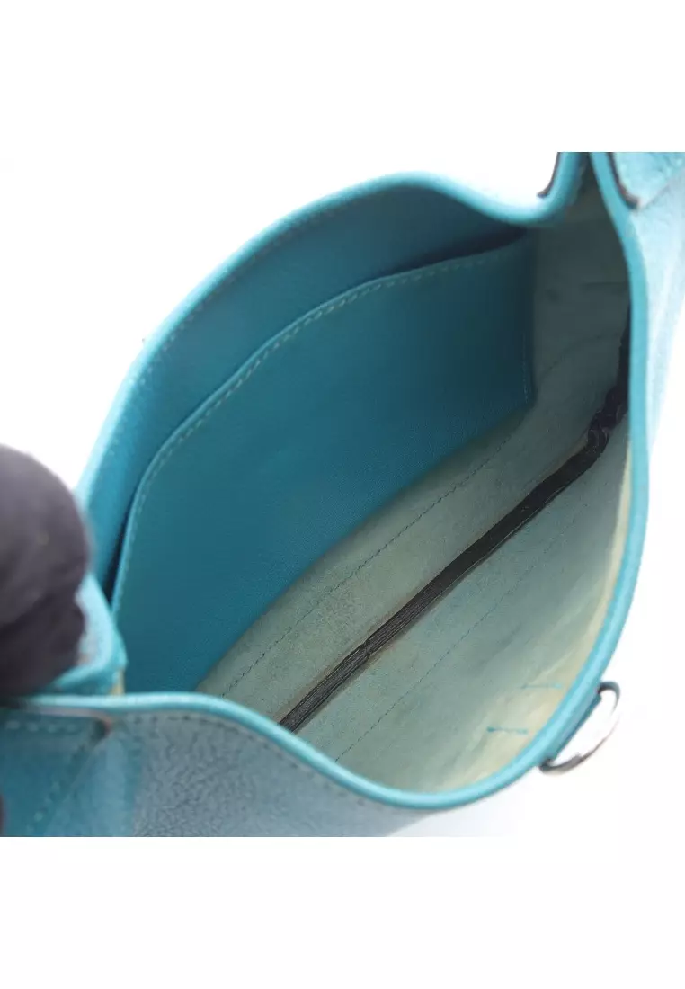 Pre-Loved Hermès Trim 24 one shoulder bag Chevre turquoise blue silver hardware □H stamp