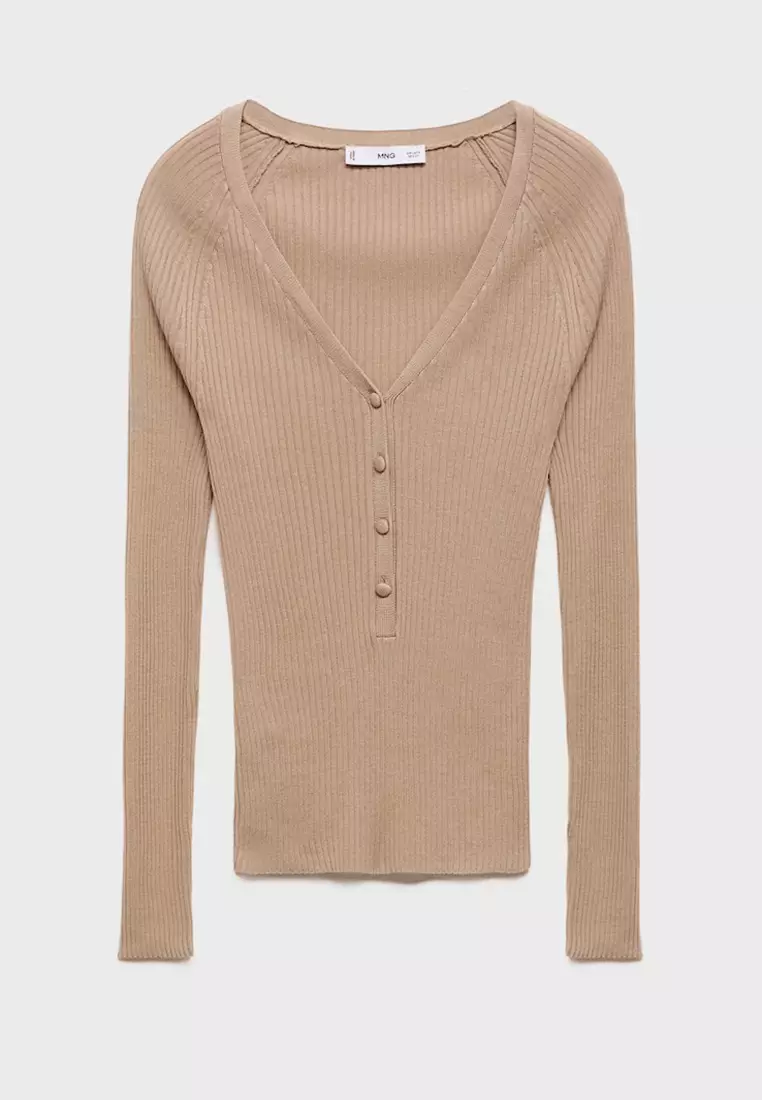 V-Neck Ribbed Knit Sweater