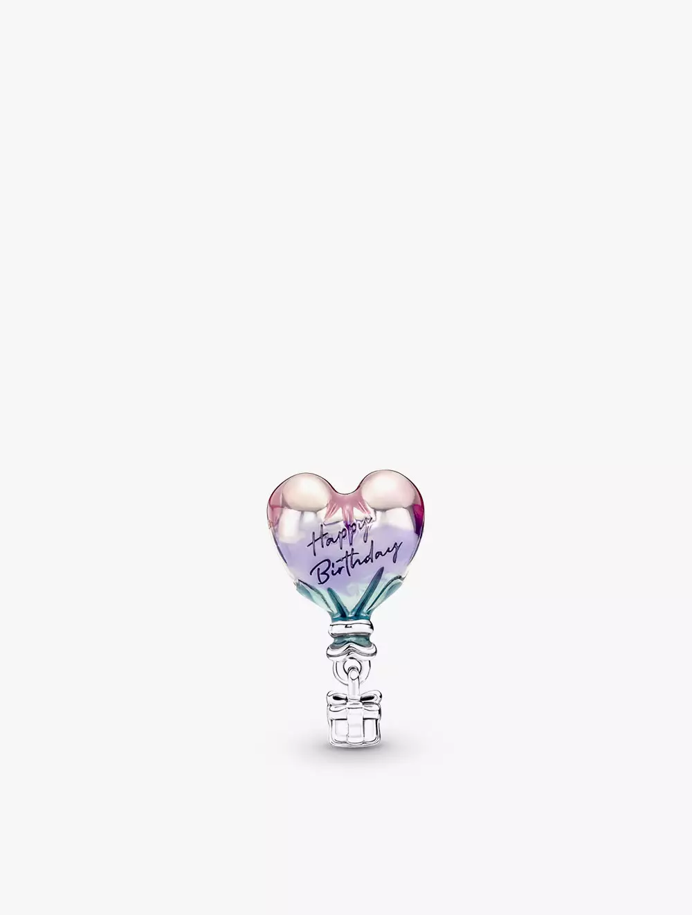 Happy Birthday balloon sterling silver charm with shaded transparent pink, purple and blue enamel
