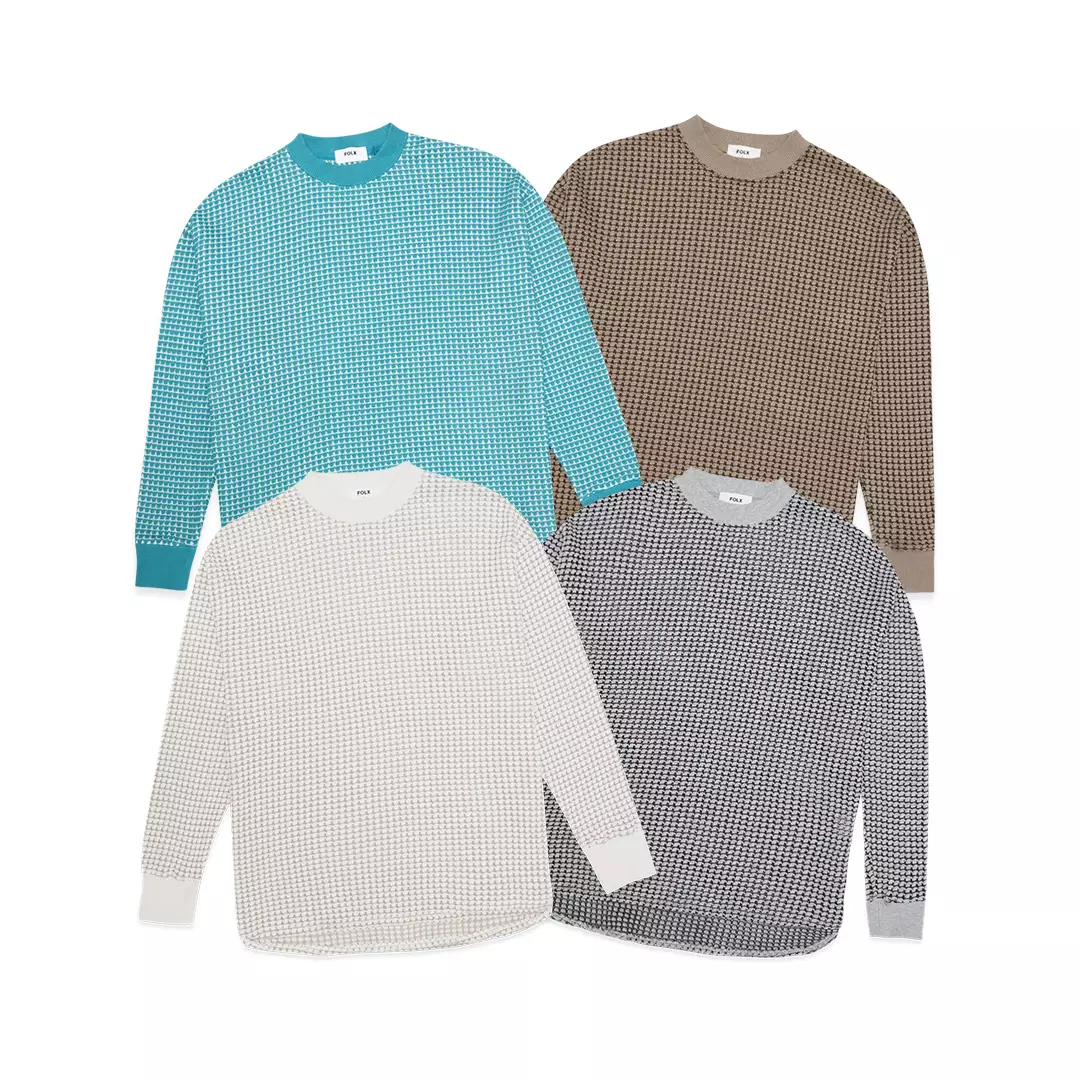 3D Square Knit Square Crewneck Sweatshirt Brown