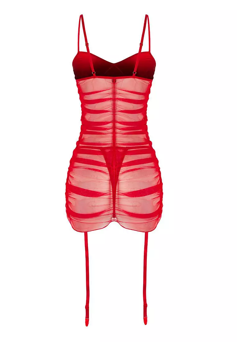 Red Tulle Garter Plain Uncovered Babydoll