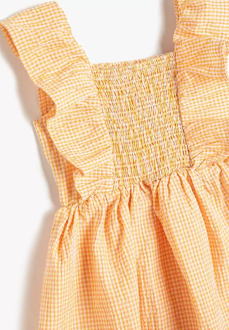Frilled Gipping Detailed Dress with Gingham