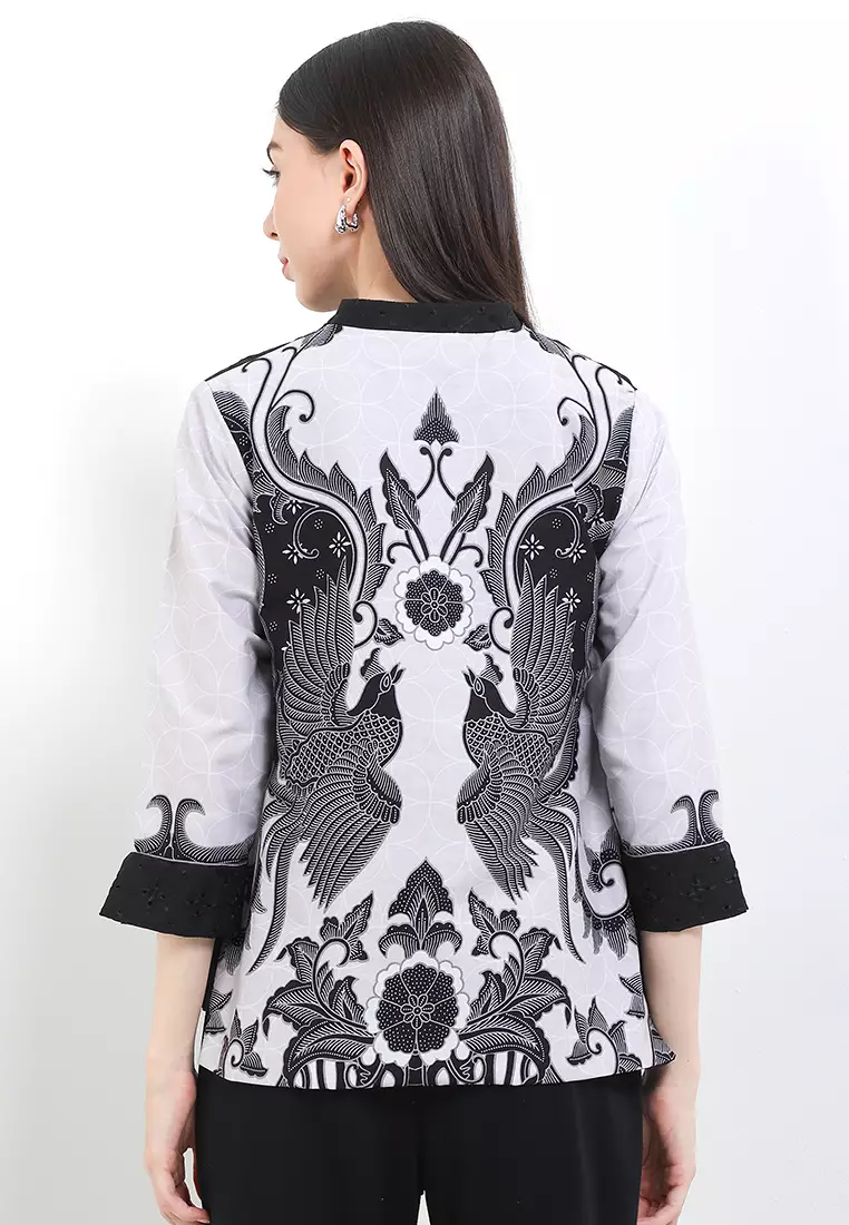 Blouse Atasan Batik Wanita Casual Modern Pradita Katun Satin Premium Black Grey