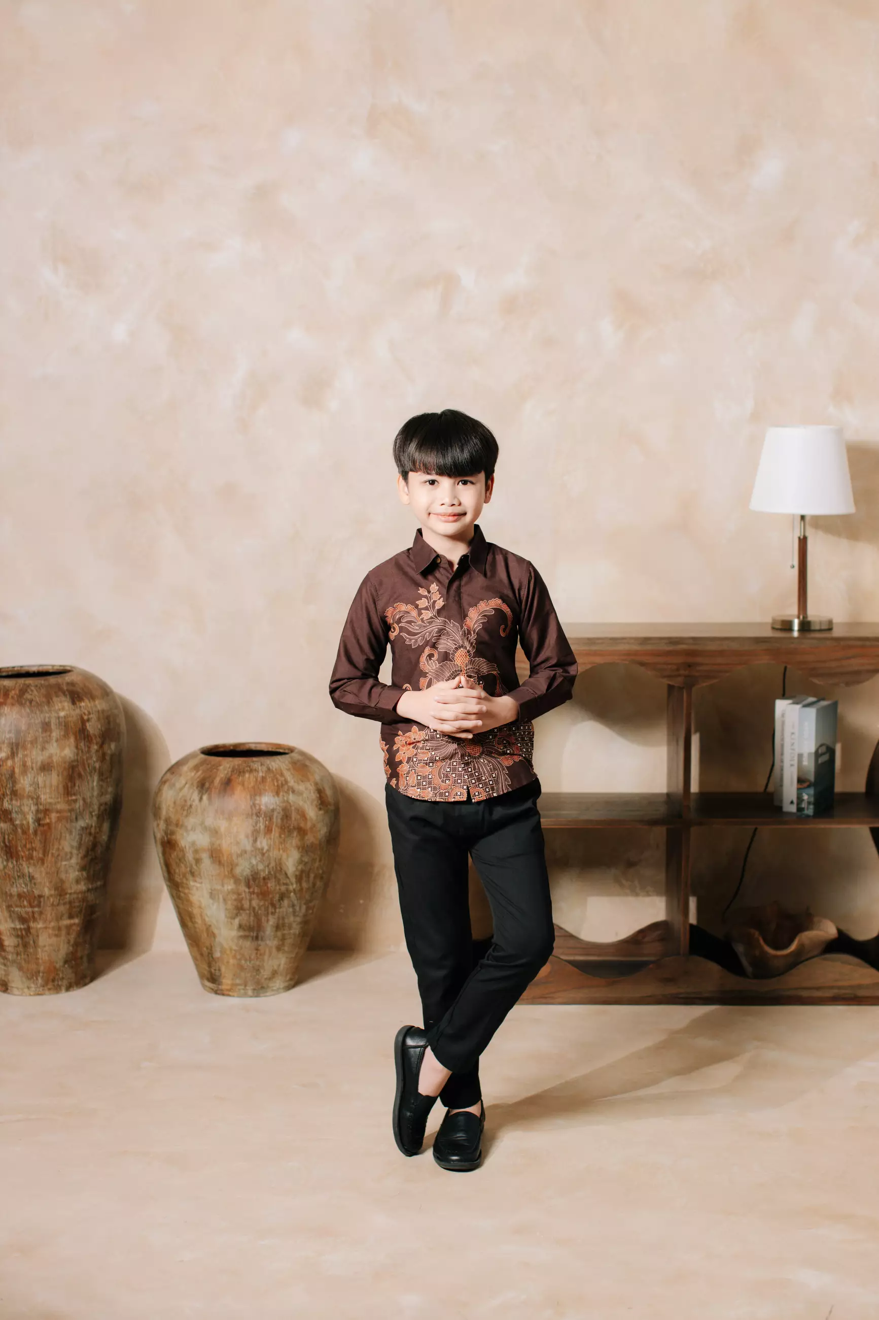 Kavindra Mahogany Brown Kemeja Batik Anak Pria Kemeja Batik Anak Cowok Katun