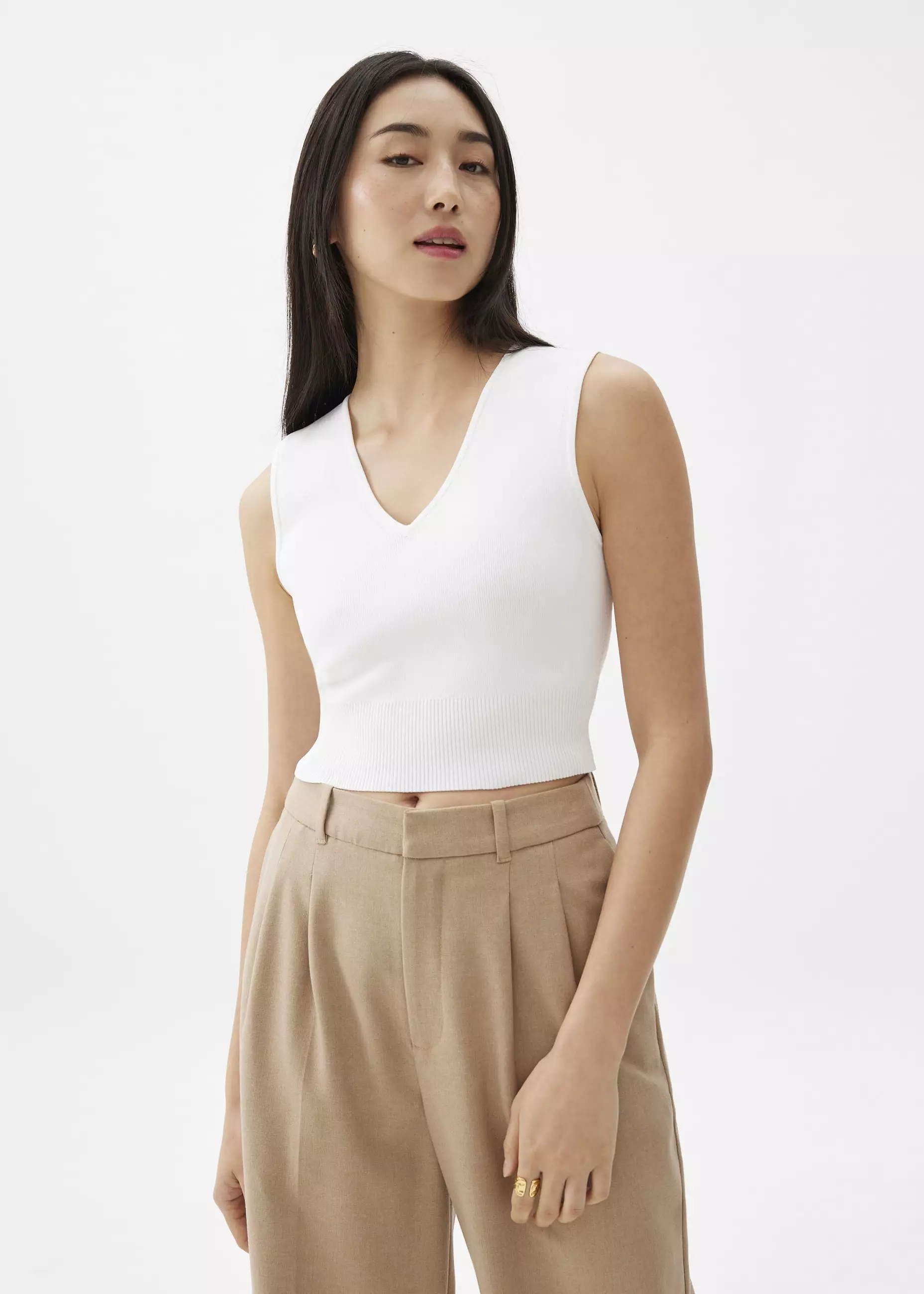 Atasan Wanita - Sree Knit V-neck Crop Top
