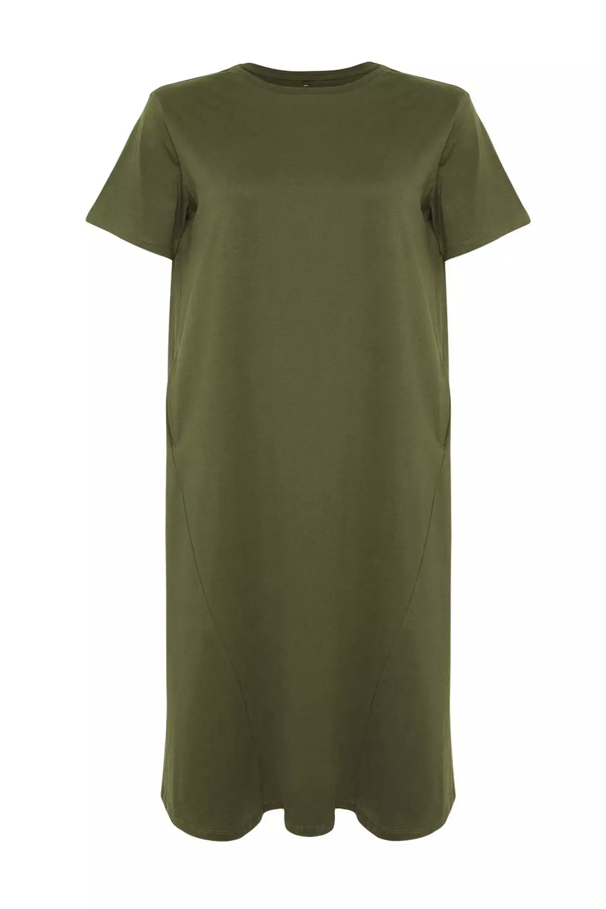 Khaki Midi 100% Cotton Knitted T-shirt Dress TBBSS24AH00067