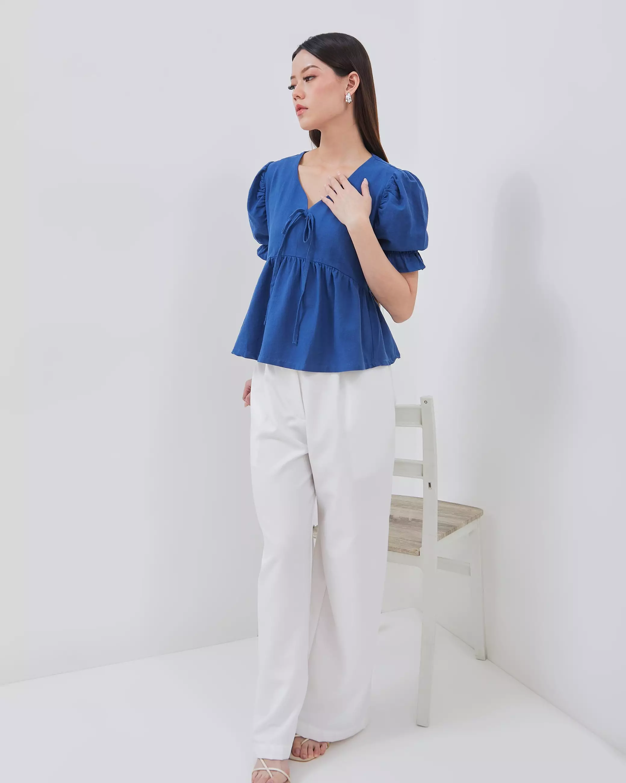 Urban Exchange Ziva Blue Blouse - Atasan Blouse Puff Sleeves Warna Blue