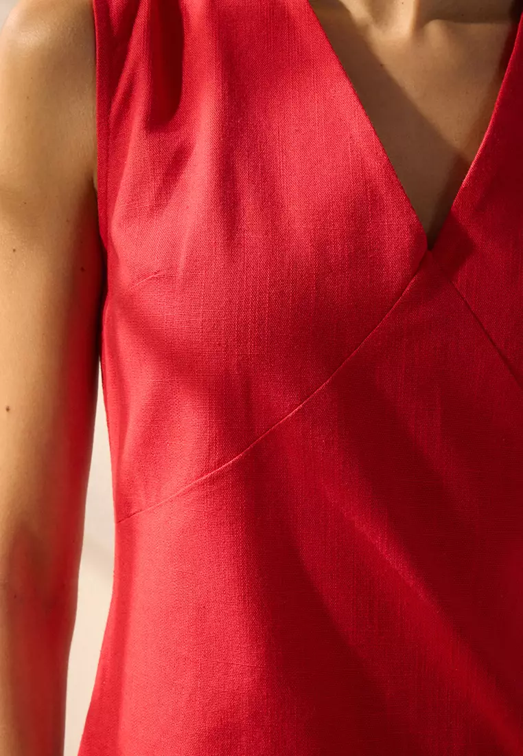 Red Linen Blend A-Line Mini Woven Dress TWOSS25EL00645