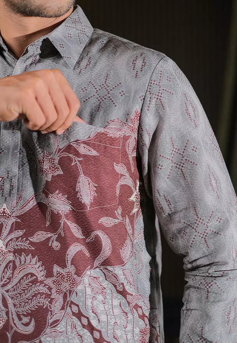 Hadinata Batik Pria Kemeja Panjang Furing Dobby Vardhana Grey