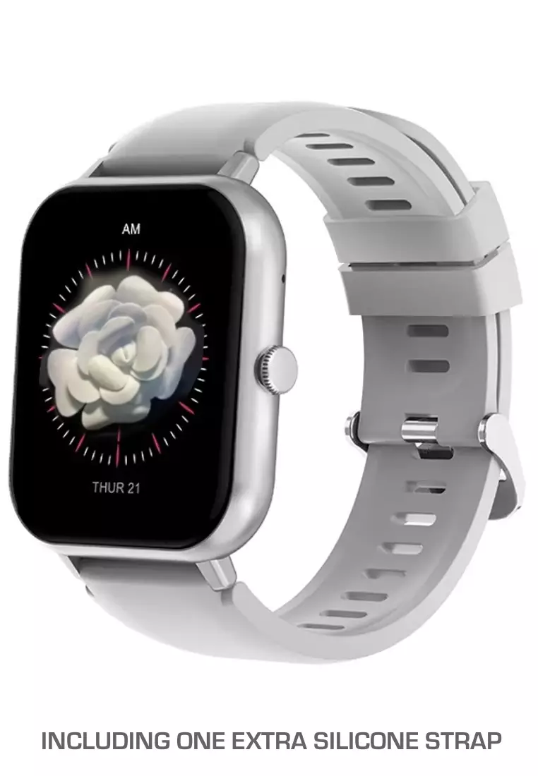 Rectangular Smart Watch - Double Tour Flower Leather and Metal Strap + 1 free Silicone Strap