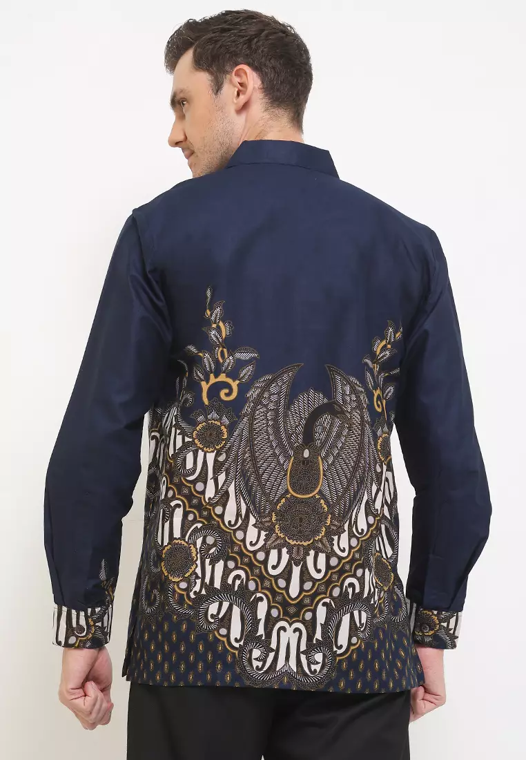 Kemeja Batik Pria Lengan Panjang Dexler Navy