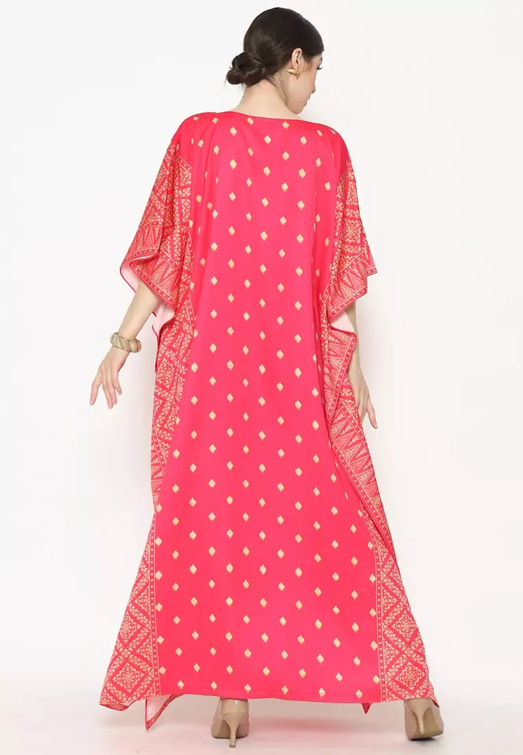 Kanzi Exclusive Short Sleeve Songket Kaftan Pink
