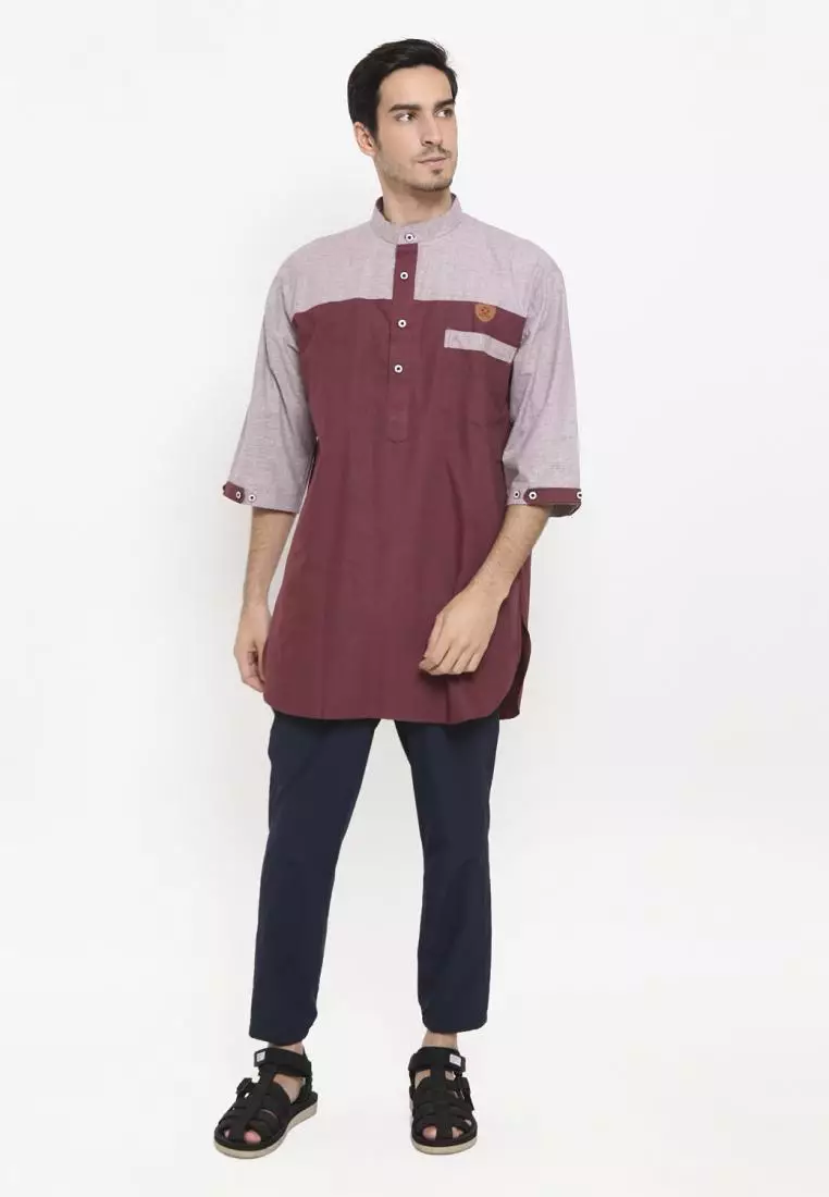 Zayidan Baju Koko Gamis Muslim Pria Tamam - Maroon Pink