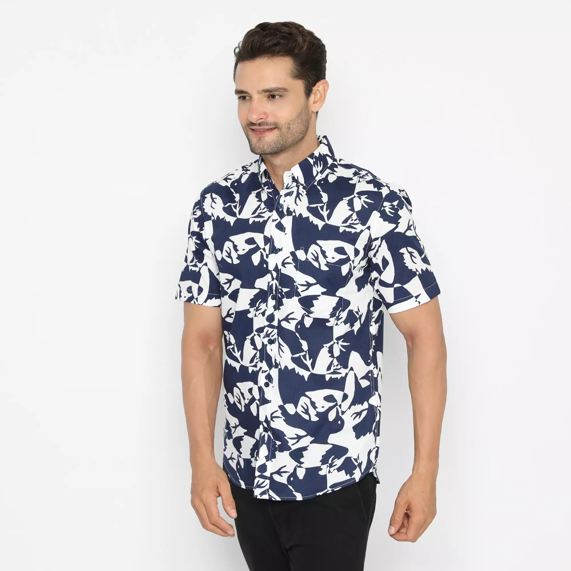Platini Kemeja Hawai Pria Lengan Pendek Navy 132116