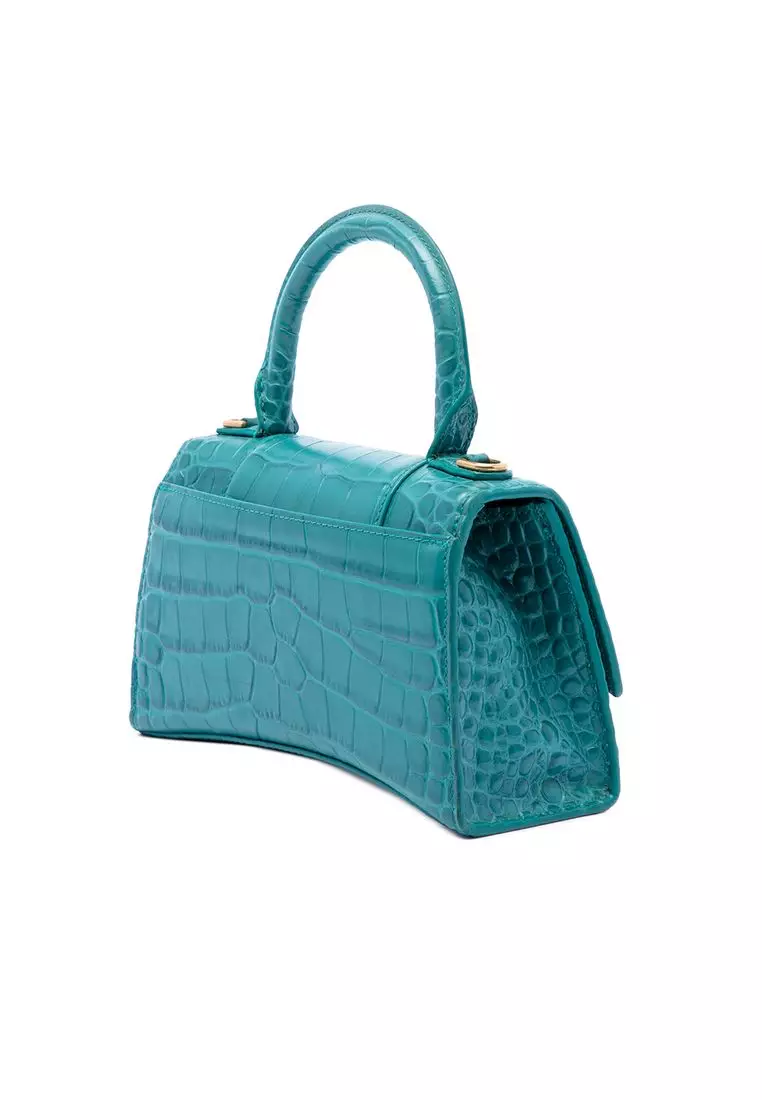 Pre-Loved Balenciaga Croc Embossed Calfskin Hourglass Top Handle Bag Xs