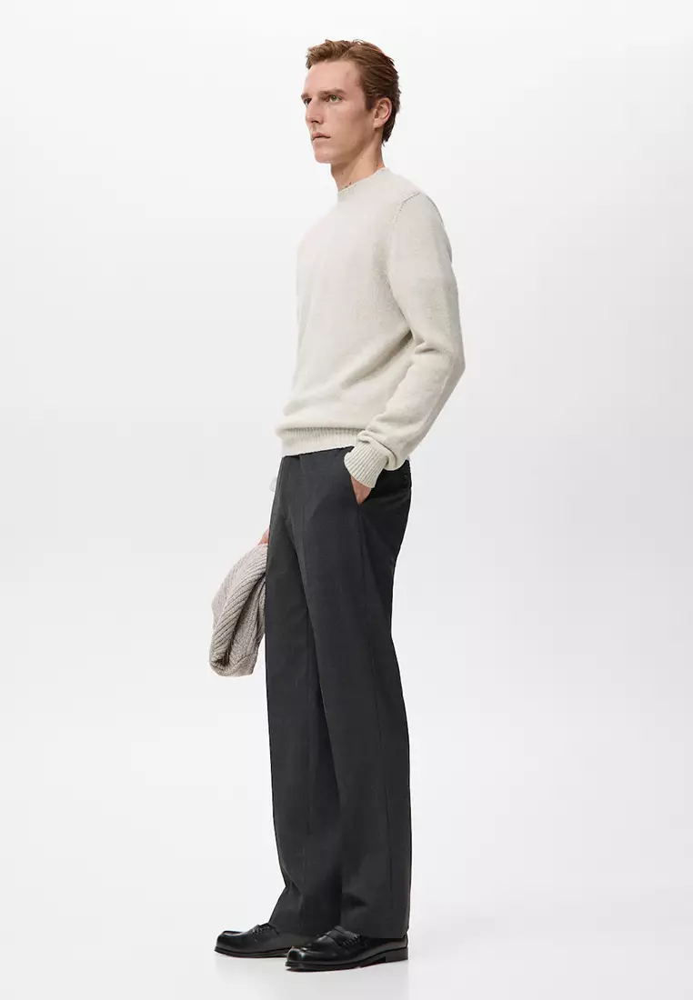 Ribbed-Neck Wool-Blend Sweater