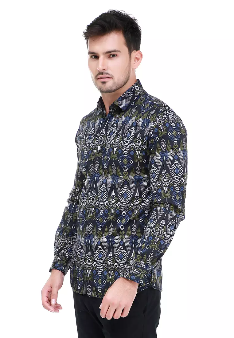Dwan Kemeja Batik Pria Atasan Formal Longsleeve Shirt Material Cotton ORIGINAL - Black