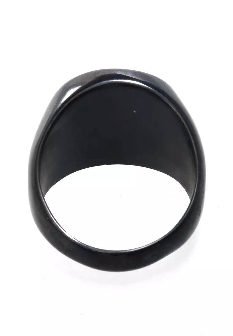 Daisy Cincin Signet Ring Desain Oval Aksesoris Pria Wanita Material Titanium ORIGINAL - Black Glossy