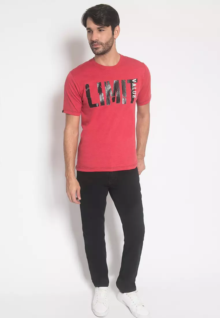 Johnwin - Kaos Casual - Sablon - Merah - Slim Fit - ATS.622.M343.01.C