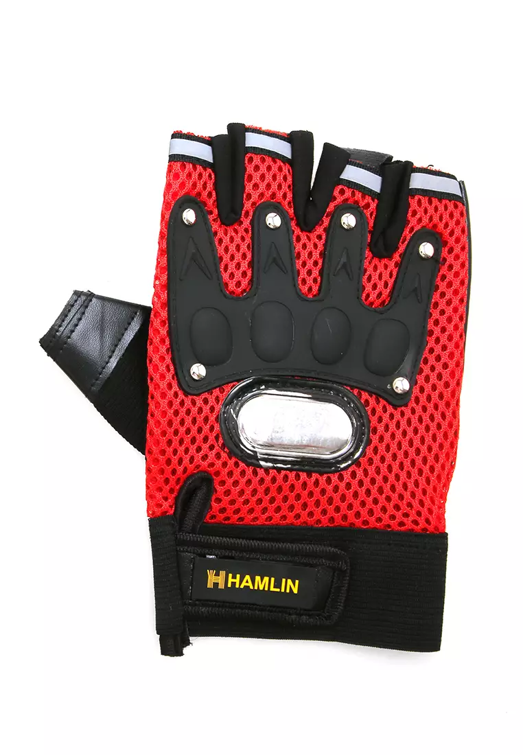 Osbert Sarung Tangan Motor Pria Gloves Biker Half Finger Material Leather ORIGINAL - Red