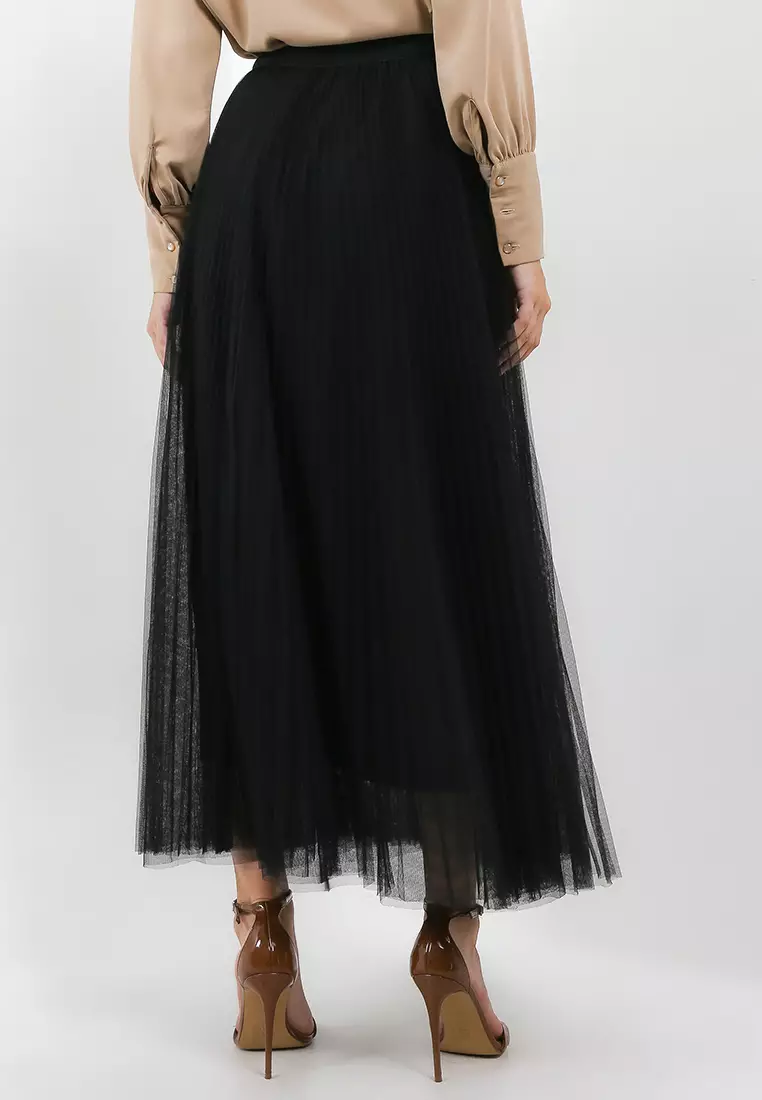 Pleated Tulle Maxi Skirt