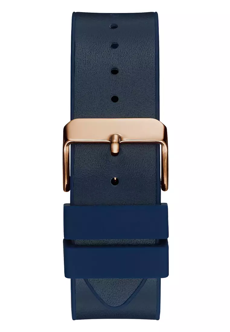 Guess GW0202G4 - Jam Tangan Pria - Rosegold Tone Case - Blue Leather Silicone Strap