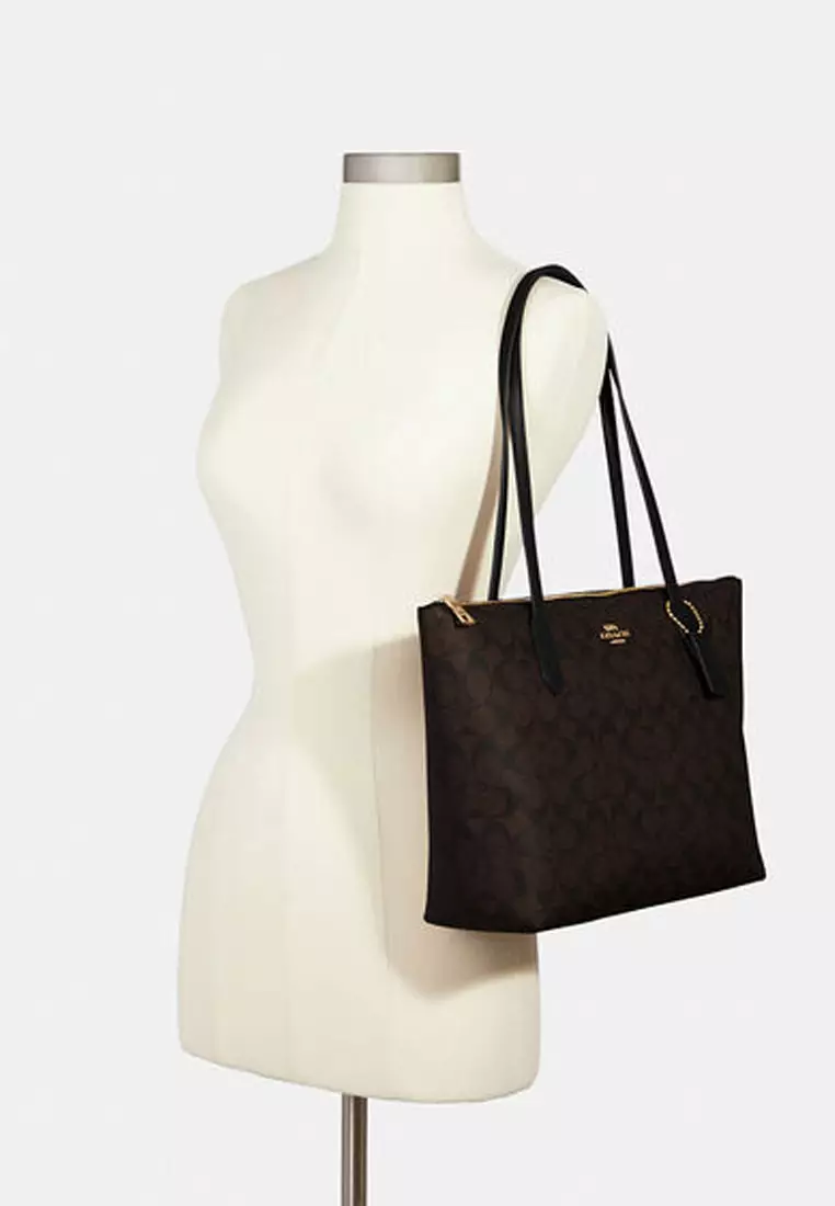 Buy Coach Zip Top Tote Bag In Signature Canvas Brown Black 4455