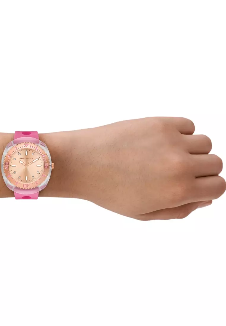 Skechers Women's PALMERA Three Hand Watch ( SR6320 ) - Quartz, Clear Case, Round Dial, 20 MM Pink Silicone Band