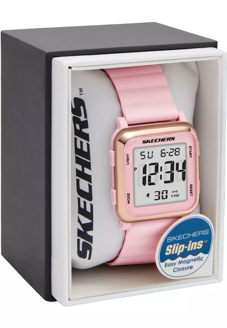 Skechers Women's Beckworth Digital Watch ( SR6312 ) - Digital, Pink Case, Square Dial, 22 MM Pink Band