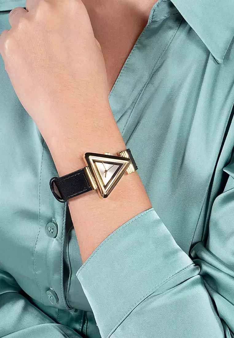 Guess GW0504L5 - Jam Tangan Wanita - Gold - Black Leather Strap