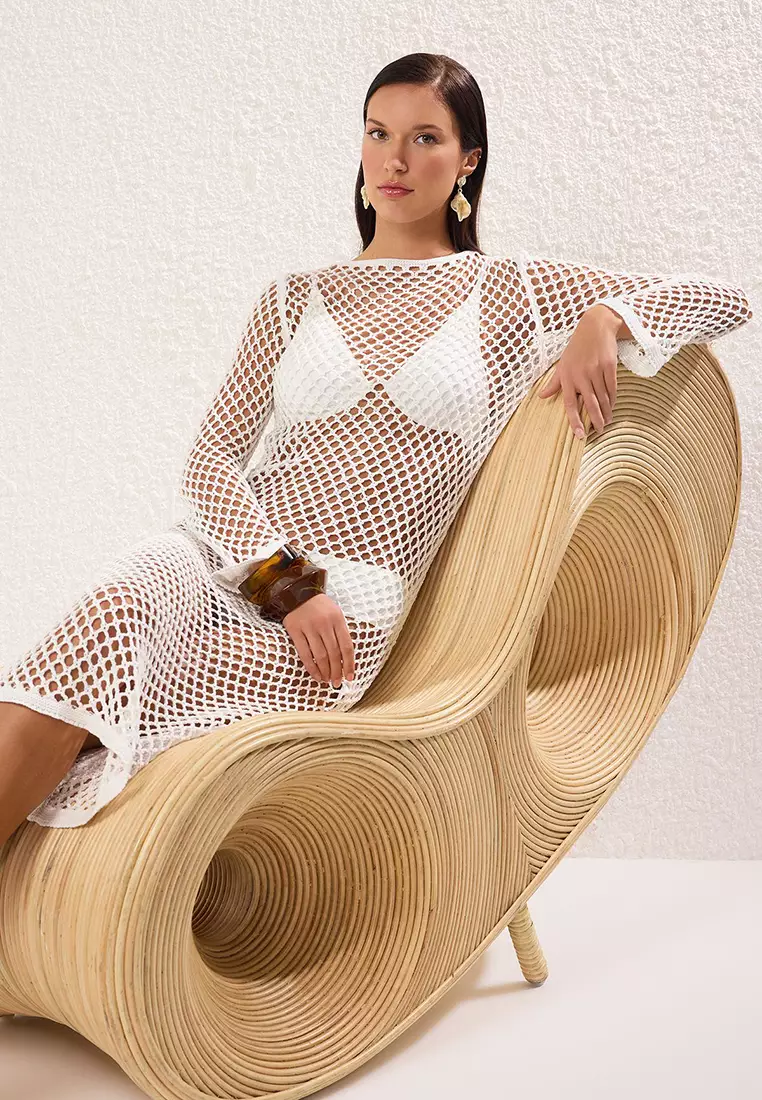 Trendyol Ecru Fitted Midi Knit Crochet Beach Dress Tbess25El00124 2026 |  Buy Trendyol Online | ZALORA Hong Kong