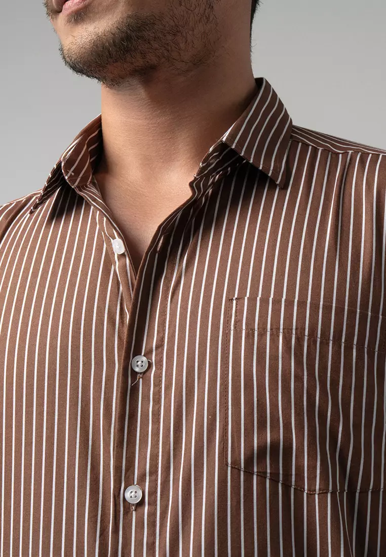 Hugo Stripe Shirt Dark Brown LS