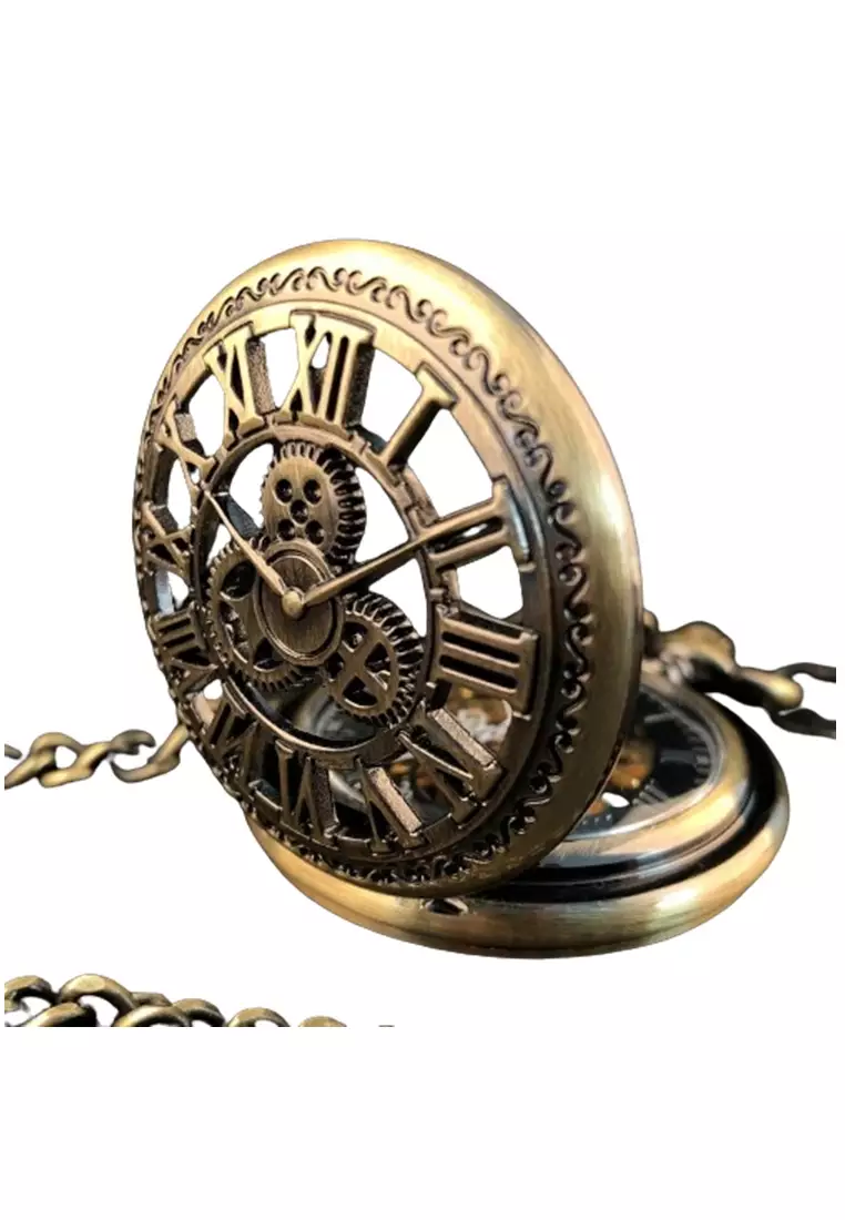 Jam Saku Klasik Analog Pocket Watch Roman Steampunk ORIGINAL - Bronze