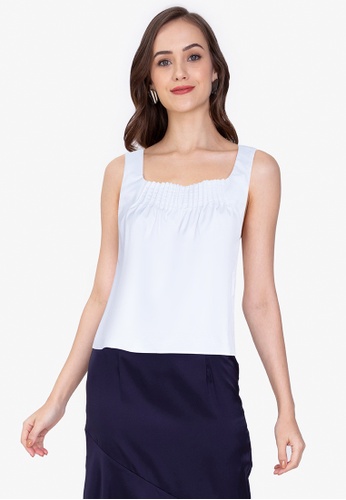 ZALORA WORK white Front Pleated Top 77FE5AAAEE804CGS_1