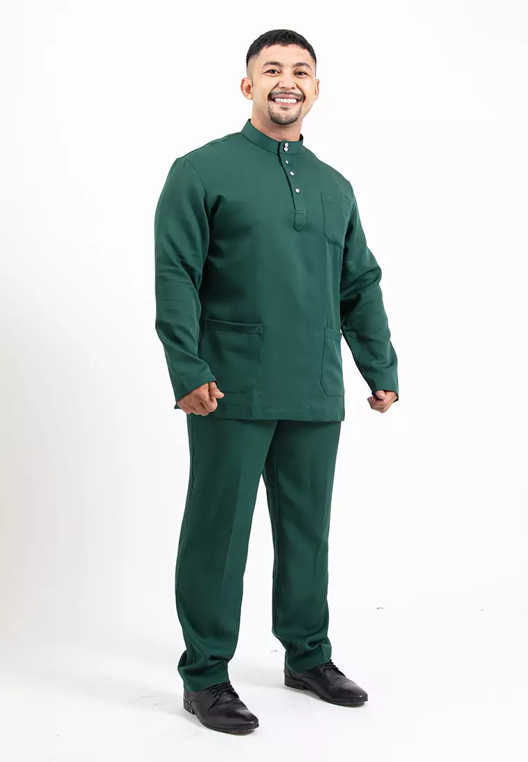 Forest x Hatta Dolmat Baju Melayu Cekak Musang Regular Fit - BM23766-40DkGreen
