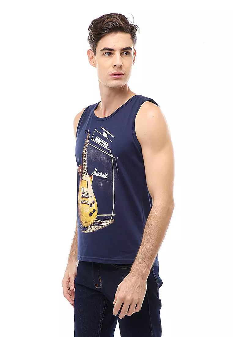 Agies Pakaian Dalam Pria Tank Top Singlet Guitar Motive Material Cotton ORIGINAL - Navy