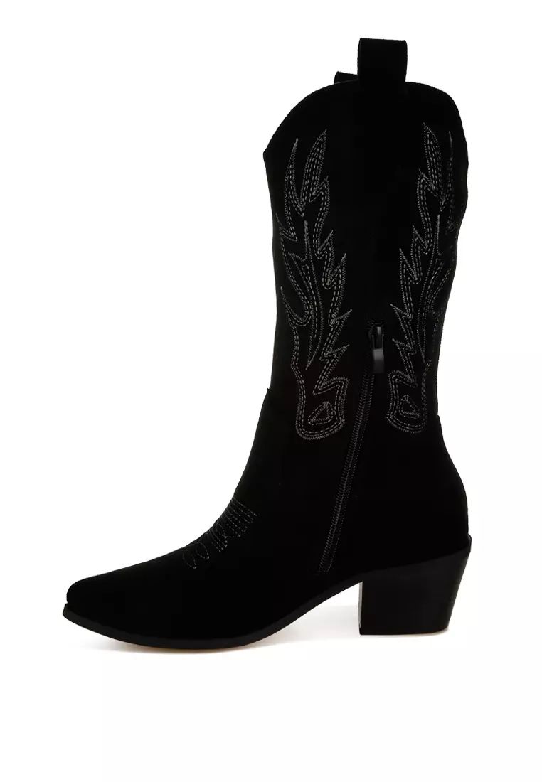 Sepatu Bot Koboi Berdetail Bordir Warna Hitam