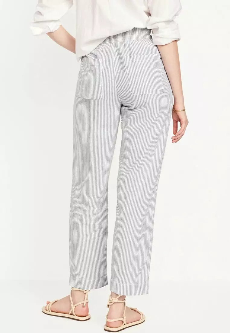 High-Waisted Linen-Blend Straight Pants for Women