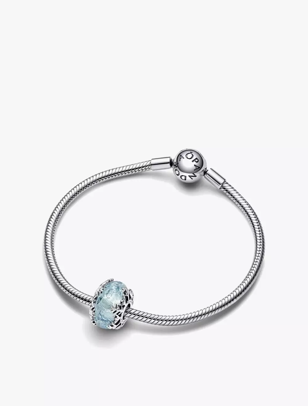 Snowflake sterling silver charm with blue frozen Murano glass