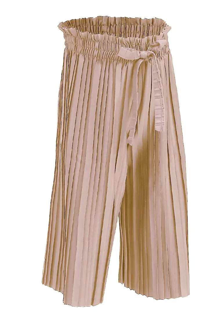 Yocelyn Kulot Plisket Anak Perempuan Motif Polos Kid Long Pants Material Hyget ORIGINAL - Cream