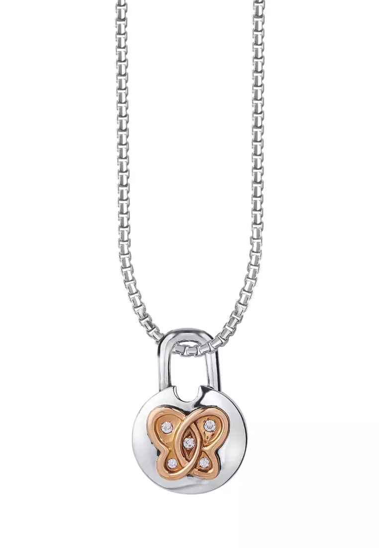 Buy TOMEI TOMEI Love Lock Collection Butterfly Pendant, White+Rose